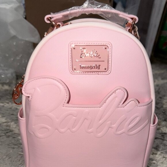Barbie Rose Gold Logo Convertible Loungefly Backpack